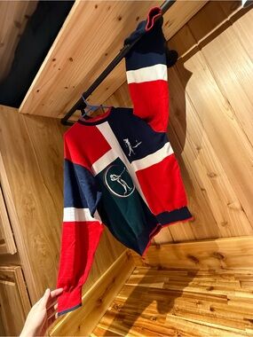 Colorblock Golf Pullover Sweater in Red, Navy & Green